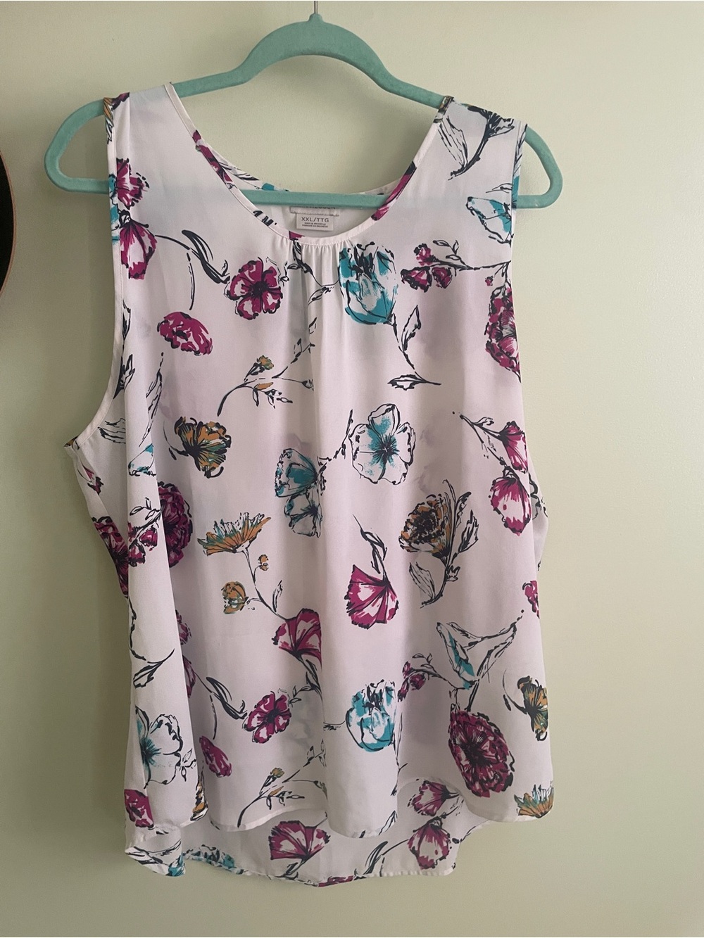 Van Heusen White Floral Sleeveless Camisole with Teal and Magenta Accents